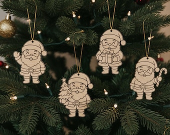 Ornements de Père Noël en bois (SVG, DXF, CDR) – Décorations pour sapin de Noël