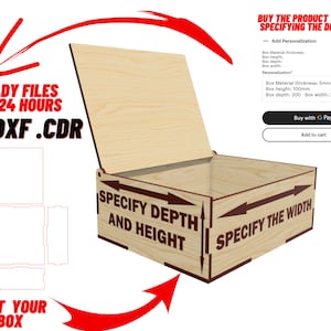 Personalized Box in Size | Specify the size you want | Custom Wood Box - Svg / Cdr / Dxf Laser Cut File / Glowforge - Instant Download Box