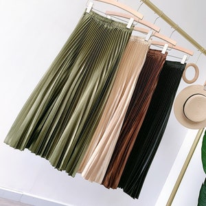 High Waist Satin Pleated Midi Skirt - Etsy