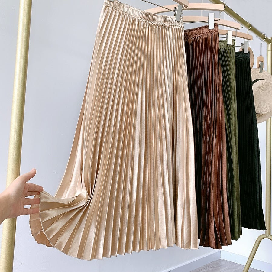 High Waist Satin Pleated Midi Skirt | Etsy