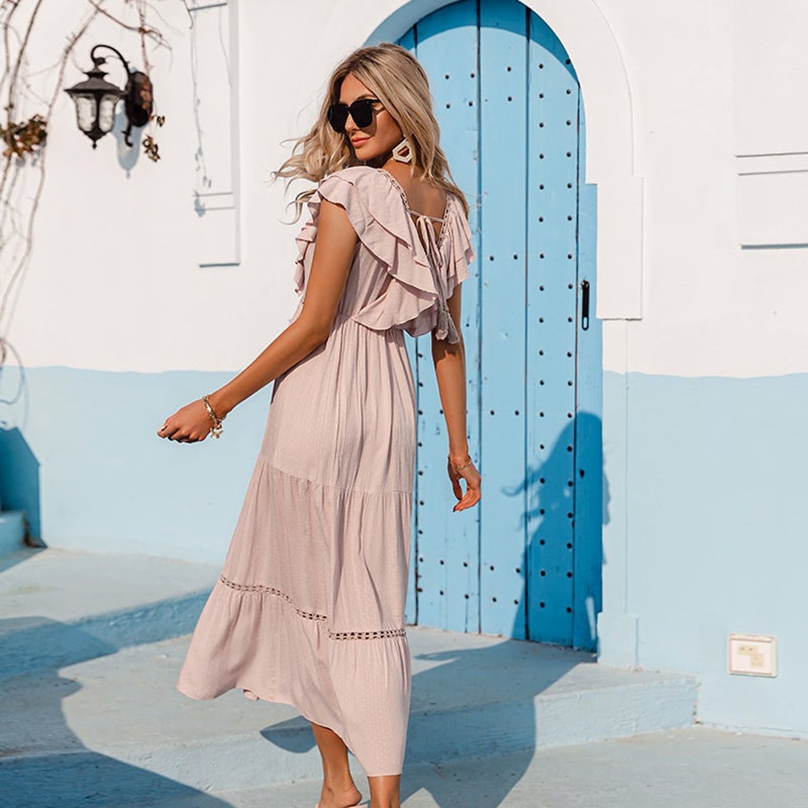 Vneck Ruffle Maxi Dress Etsy