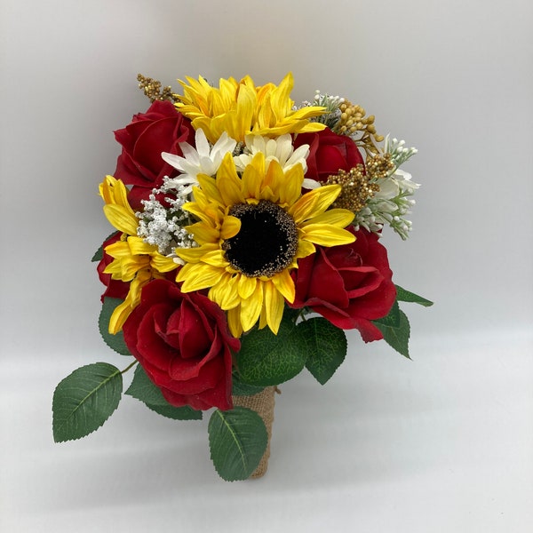 Sunflower and Red Rose Bouquet Etsy Sunflower and Red Rose Bouquet Etsy