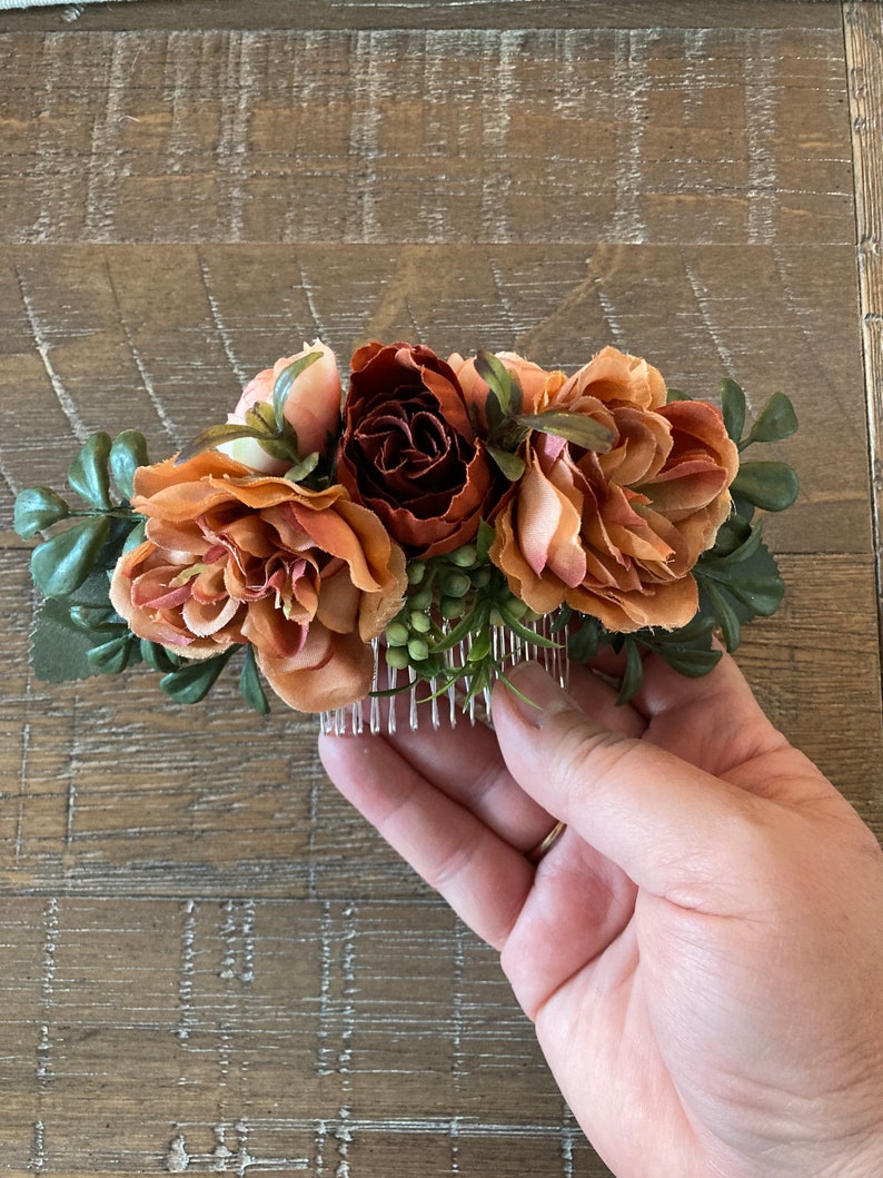 Fall colors and greenery hair comb. image 8