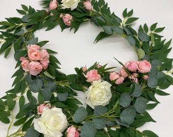 Guirnalda de mesa de boda, guirnalda de boda, decoración clásica de bodas, boda rosa y blanca, boda floral de seda