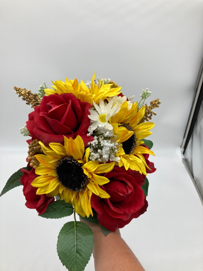 Red Rose and Sunflower Bouquet Etsy