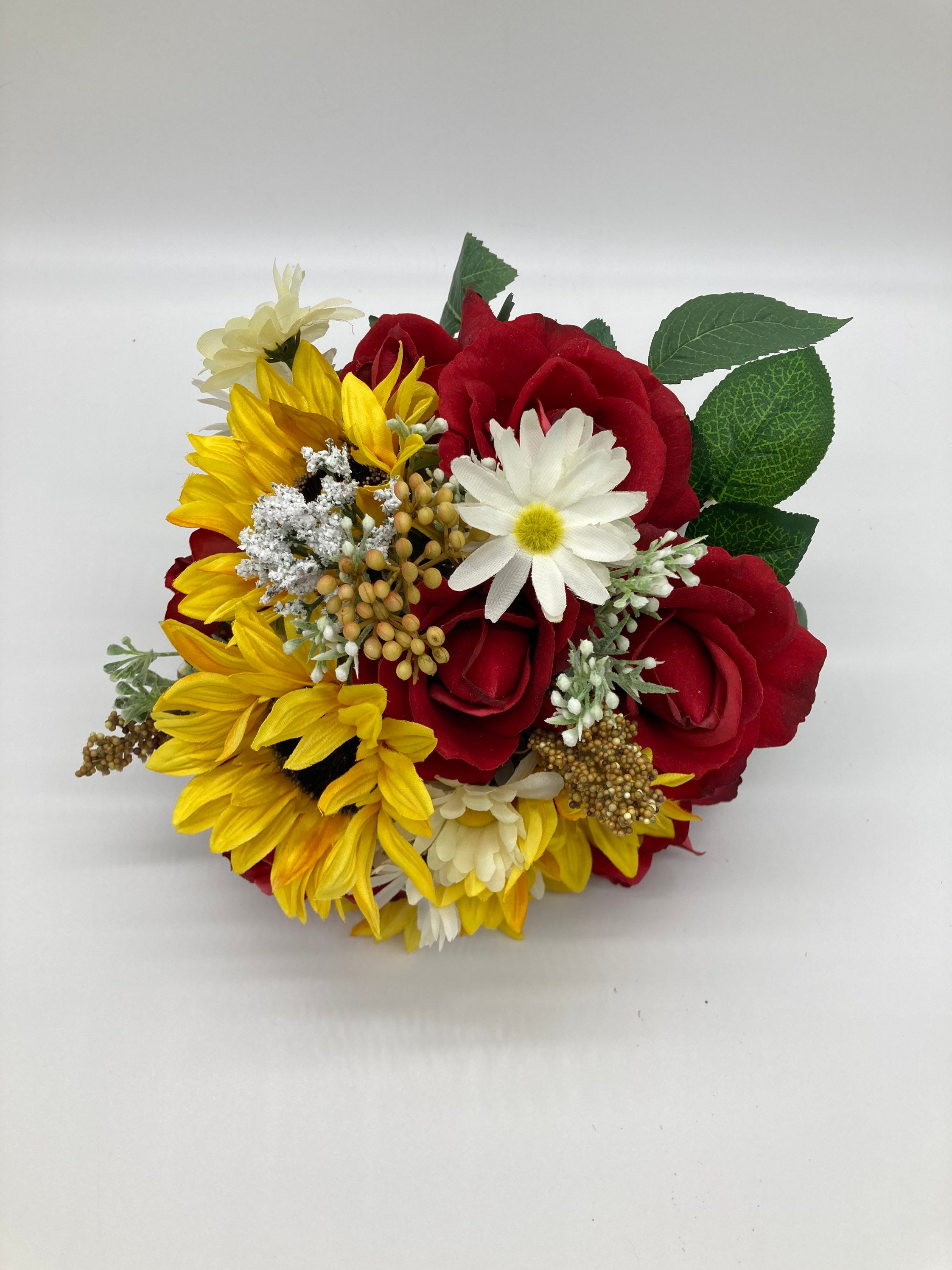 Red Rose and Sunflower Bouquet Etsy