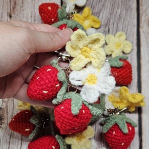 Handmade Crochet Strawberry Duo Keychain. Crochet Strawberry Keychain. Crochet Strawberry Bag Accessories. Strawberry Gift.
