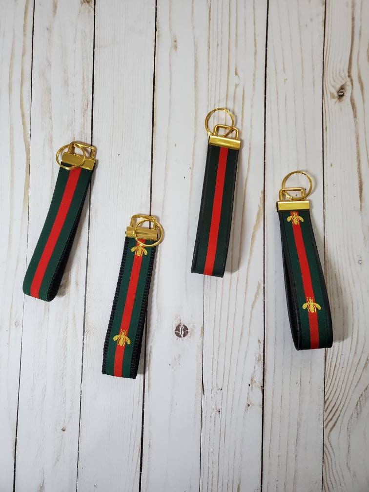 Red and Green Striped Keychain. Bee Keychain. Red and Green Striped K…