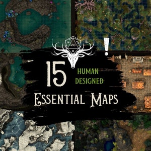 Vollständiges Essential Maps Pack | Von Menschen Gestaltete D&D-Kampfkarten | D&D Digita| Wirtshaus Berge Wald Sumpf Dorf Lager Höhle |  RPG Karten | NICHT AI