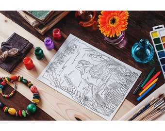 Slavic colouring page | Rusalka colouring page | Słowianska kolorowanka | Pagan Folk Art | Children colouring | Adult colouring