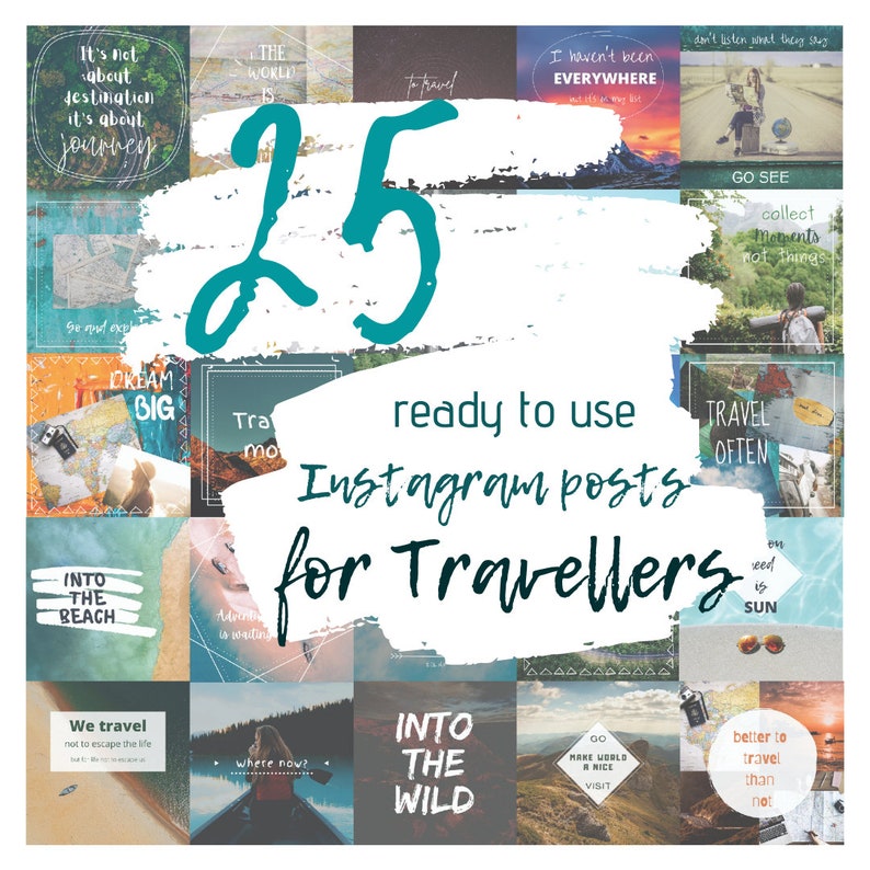 Instagram Travel Posts Set Social Media Tool Ready to use Instagram posts for TRAVELLERS and TRAVEL INFUENCERS Motivational quotes