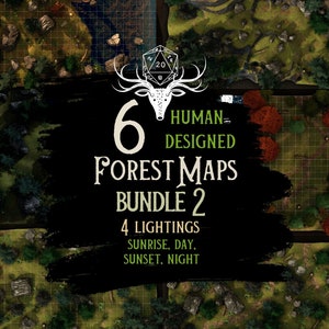 Forest D&D Paket Maps Bundle | Von Menschen gestaltete Karte| Nacht D & D Digitale Karte | Dungeons and Dragons| Sonnenuntergang RPG Lager Karten | Sonnenaufgang Karte | NICHT AI