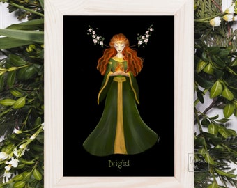 Brigid Goddess Art Print | Brigid Art Print | Irish Goddess Poster | Celtic Goddess | Pagan Wiccan Folk | Shrine Decor | Altar Illustration