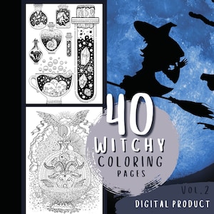 Witch Coloring 40 Pages, Vol. 2 | Potion Coloring Page | Witchcraft | Witchy Aesthetic | Adult Coloring Book | Printable Coloring Pages