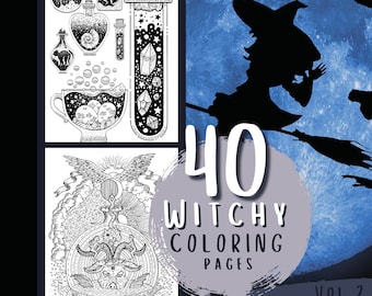 Witch Coloring 40 Pages, Vol. 2 | Potion Coloring Page | Witchcraft | Witchy Aesthetic | Adult Coloring Book | Printable Coloring Pages