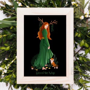 Elen of The Ways Art Print | Elen of The Ways Goddess | Celtic Goddess | Pagan Wiccan Folk | Shrine Decor | Altar Illustration