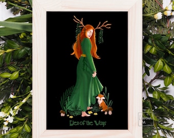 Elen of The Ways Art Print | Elen of The Ways Goddess | Celtic Goddess | Pagan Wiccan Folk | Shrine Decor | Altar Illustration