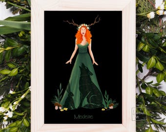 Medeine | Medeina | Forest Goddess | Protector of the Forest | Lithuanian Goddess | Deity | Pagan Wiccan Folk | Shrine | Altar Illustration