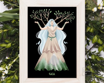Gaia Goddess Art Print | mother Earth Goddess | Gaia | Folk Art | Pagan Art | Greek Mythology