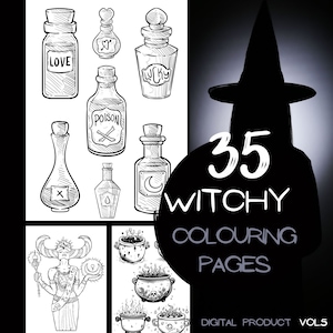 Witchy Potion Coloring Page | Witch Coloring Pages | Spooky Houses Coloring | Witchy Aesthetic | Adult Printable Coloring Book | Hand Drawn
