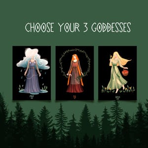 3-pack of Goddess Art Prints | Goddess poster pack | Gods Illustration | Pagan Wiccan Folk | Home Decor
