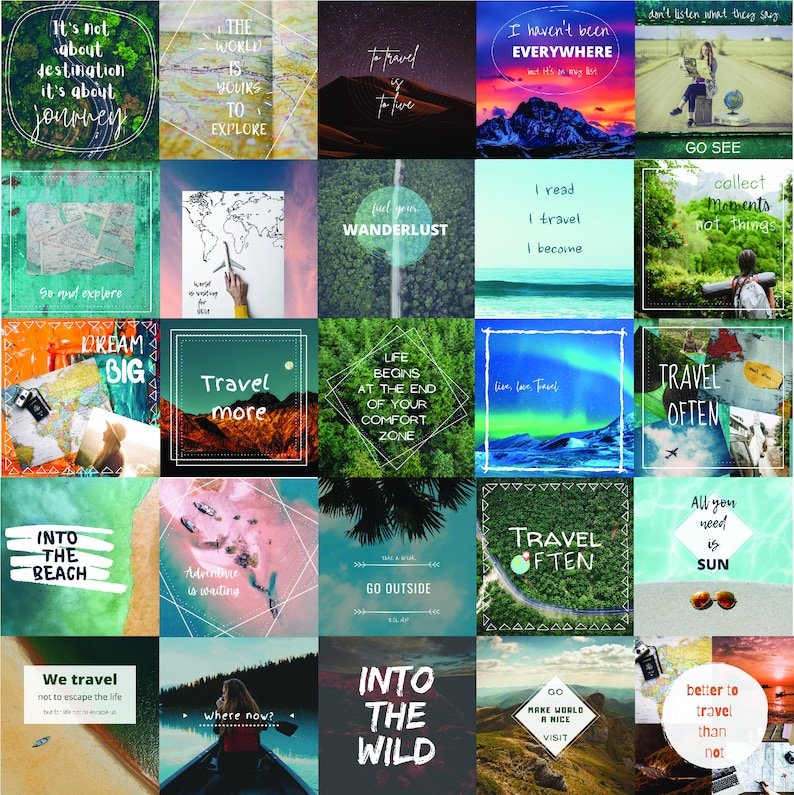 Instagram Travel Posts Set Social Media Tool Ready to use Instagram posts for TRAVELLERS and TRAVEL INFUENCERS Motivational quotes