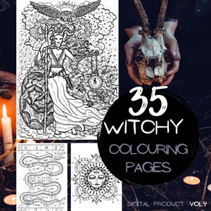 Witchy Coloring Pages | Scary Coloring Page | Spells, magic symbols to color |  Witchy Aesthetic | Adult Printable Coloring Book