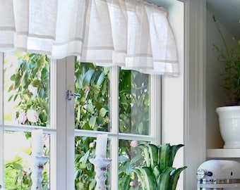 Semi Sheer Valance, 100% Linen. Farmhouse or Country Kitchen Off-White Valance Curtain Perfect Shabby Chic Look