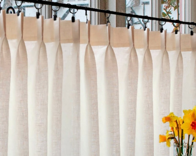 Double Pleated Cafe Curtains 100 Semi Sheer off White Linen Etsy