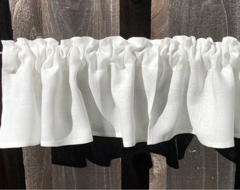 Window Valance - 100% Linen-Great For A Farmhouse or Country Kitchen Look In Off White - Many Sizes