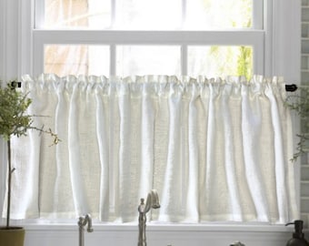 Soft Linen Farmhouse Valance: White or Cream Country Kitchen Curtain