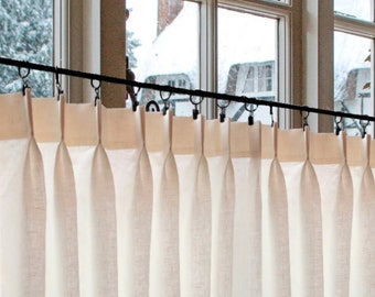 100% Linen Pleated Curtains Semi Sheer Off White - Great Look For A Country kitchen Or Farmhouse Look.