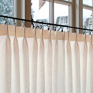 100% Linen Pleated Curtains Semi Sheer Off White - Great Look For A Country kitchen Or Farmhouse Look.