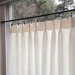 LINED Off White Double Pleated Cafe Curtains 100% Semi Sheer Linen. Made In The USA. image 3