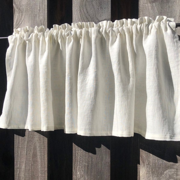 Shabby Chic Window Valance - 100% Linen. Farmhouse or Country Kitchen Curtain Valance-Cream Color