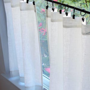 Semi Sheer, 100% Linen Café Curtain - Off-White or White - Farmhouse - Country Kitchen - Shabby Chic - Handmade in USA