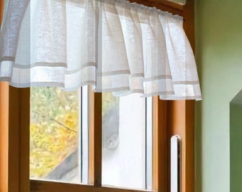 Semi Sheer Valance, 100% Linen. Farmhouse or Country Kitchen Off White Valance Curtain Perfect Shabby Chic Look