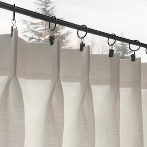 LINED Off White Double Pleated Cafe Curtains 100% Semi Sheer Linen. Made In The USA. image 2