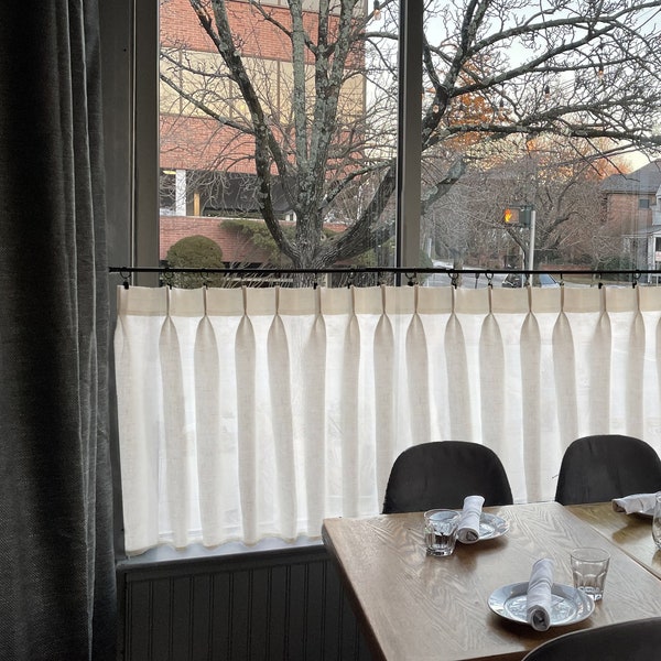 Listing For Double Pleated Café Curtains 100% Semi Sheer Off White Linen