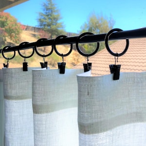 Set of Black Or Brass Finish Café Curtain Rings with Clips- Rings are 1&quot; diameter