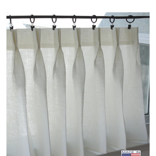 100% Semi Sheer Off White Linen Double Pleated Cafe Curtains  - A Elegant Look For kitchen Or In Fact Any Room!