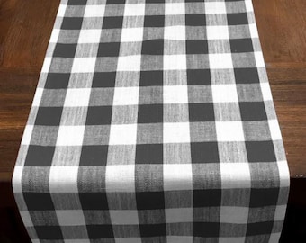 Buffalo Check Table Runner: Linen Cotton Blend, Farmhouse Decor