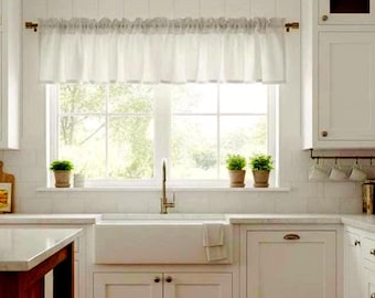 Window Valance - 100% Linen-Great for A Farmhouse or Country Kitchen Look in Off-White, White, or Natural - Many Sizes