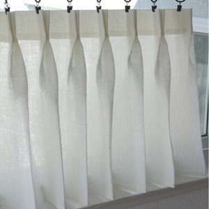 Double Pleated Cafe Curtains 100% Semi Sheer Off White Linen Great Look For A Country kitchen Or Farmhouse Look. image 3