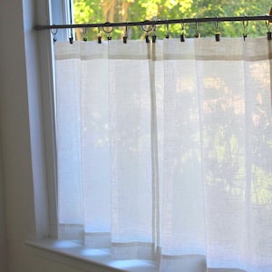 American Made - 100% Linen Semi Sheer Off White Café Curtain - A Great Farmhouse or Country Kitchen Look