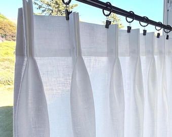 White Linen- Custom Made - Pleated Cafe Curtains - Made with 100% Semi Sheer Linen - A Great Look for a Country kitchen or Farmhouse Look.