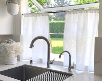White Pure Linen Café Curtain Panel – Semi‑Sheer, Clean Design