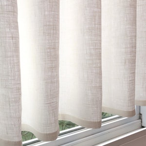 LINED Off White Double Pleated Cafe Curtains 100% Semi Sheer Linen. Made In The USA. image 6