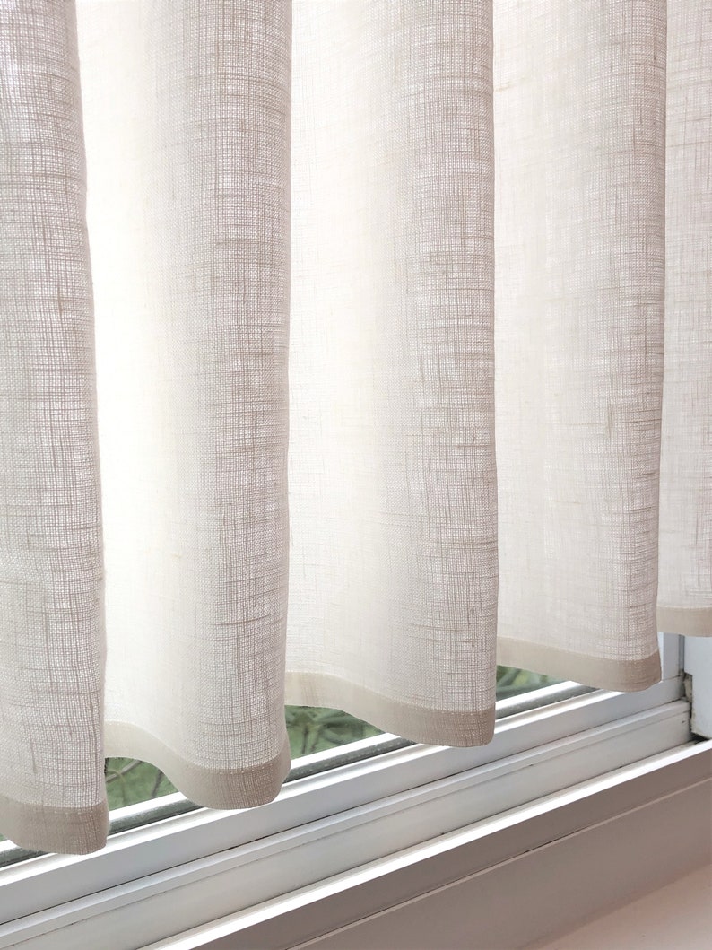 LINED Off White Double Pleated Cafe Curtains 100% Semi Sheer Linen. Made In The USA. image 6