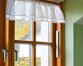 Semi Sheer Valance, 100% Linen. Farmhouse or Country Kitchen Off-White Valance Curtain Perfect Double-layered Shabby Chic Look
